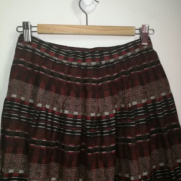 Vintage JAEGER Stripes Red & Black Pleated Wool Midi Skirt Size Medium - Picture 7 of 12